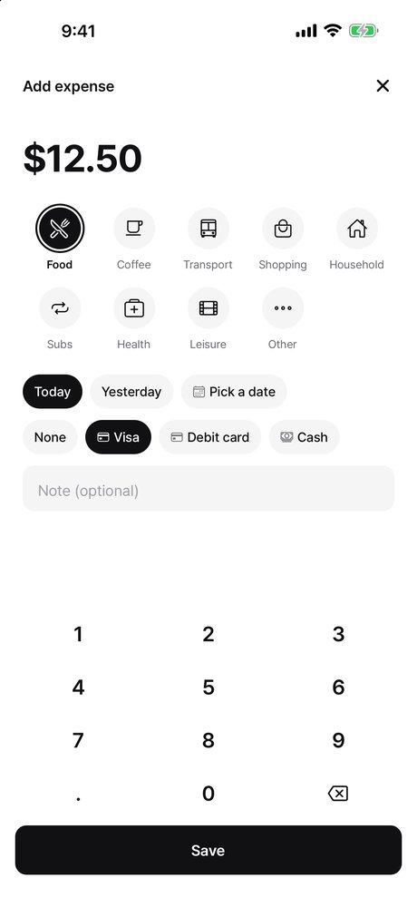 Amount entry screen