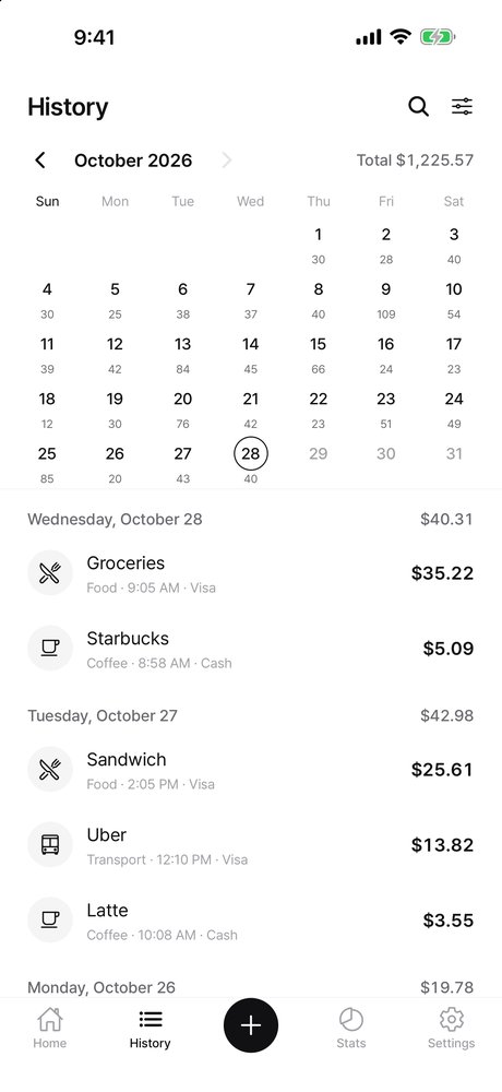 Calendar and daily history