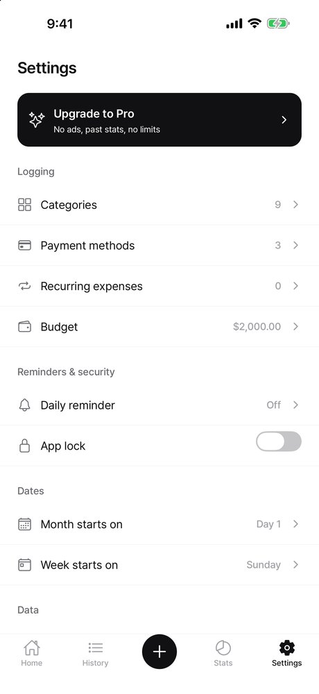 Settings screen